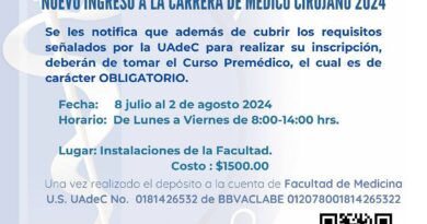 #UAdeC. Facultad de Medicina de la UAdeC Convoca a sus Estudiantes de Nuevo Ingreso al Curso Pre Médico Obligatorio