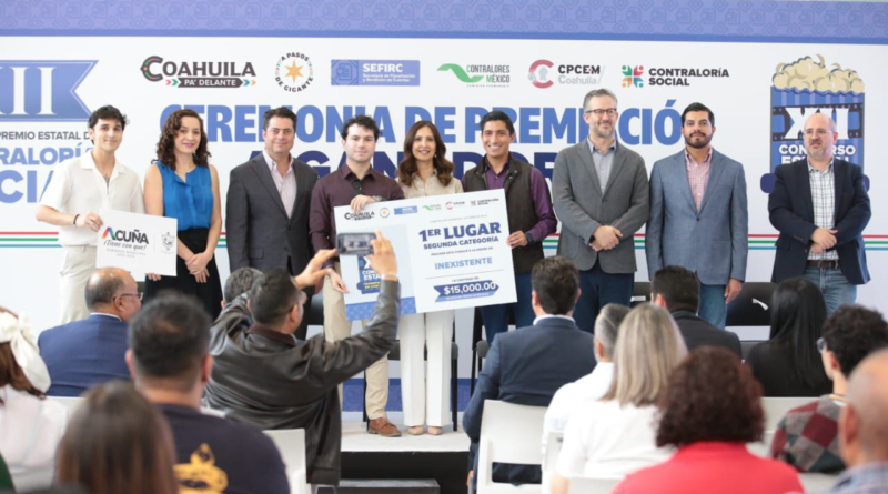 #Coahuila. ENTREGAN EL PREMIO ESTATAL DE CONTRALORÍA SOCIAL Y DEL CONCURSO DE TRANSPARENCIA EN CORTO