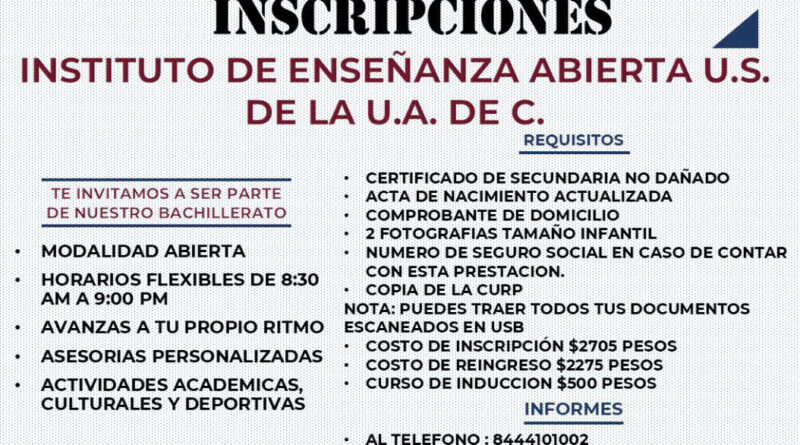 #UAdeC. Durante Febrero Abiertas las Inscripciones para el IDEA Saltillo de la UAdeC